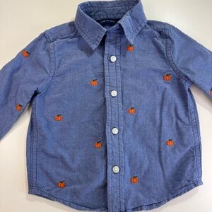 Janie And Jack Chambray Embroidered Pumpkin Oxford Shirt 12-18M